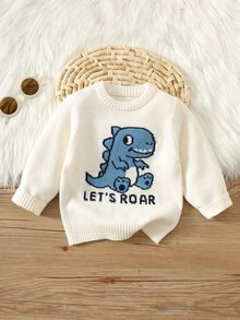 男女嬰兒/幼兒秋冬保暖內裡加厚可愛恐龍圖案毛衣，嬰兒毛衣，聖誕 - 霧霾藍 - 查看 5