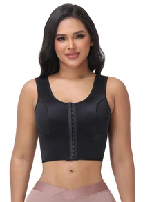 Myrelith 1pc Minimalist Front Button Shaping Top - Black - View 4