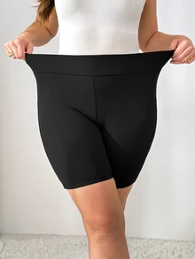 Shapeblank Women's Plus-Size Casual Stretch Shorts – Fleece-Lined, Warm, Basic Black With Pockets – Comfortable For Daily Wear (Autumn/Winter),Bottom - Black - View 4