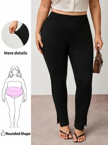 Enliva Legging Kasual Wanita Ukuran Besar Warna Polos, Legging Yoga Pinggang Tinggi, Bentuk Tubuh Apel dan Bulat - Hitam - View 3