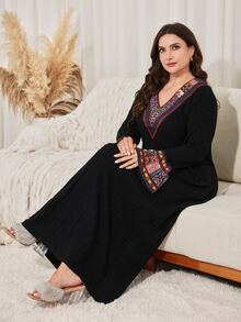 Lacomfia Plus Size Vacation Fashion Geometric Print Dress - Black - View 6