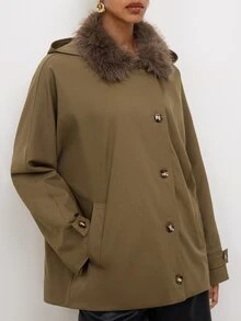 Maija Women's Plush Patchwork Casual Versatile Daily Outing Long Sleeve Jacket,Going Out Outfis - Khaki - View 4