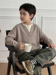 Dazy Kids Tween Boys Autumn/Winter 2 In 1 Drop Shoulder Sweater - Khaki - View 8