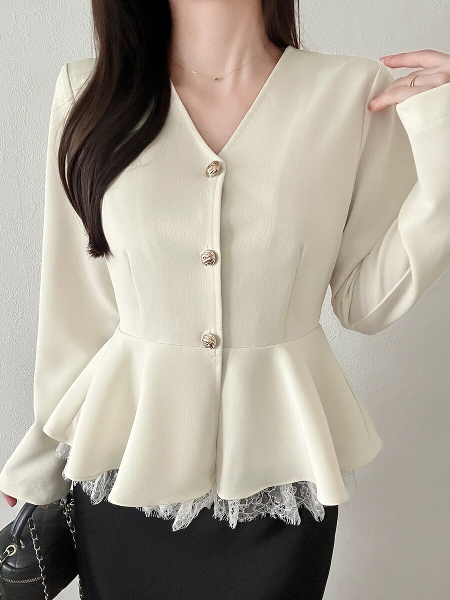 FRIFUL Women's V-Neck Casual Versatile Daily Outing Long Sleeve Jacket - White - View 1