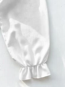 Linhara CURVE 女款純色前綁帶荷葉邊休閒賽車風長袖襯衫，春秋度假正式穿搭，棕色秋季款 - 白色 - 查看 5