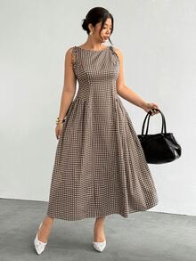 Firerie Plus Size Korean Style Plaid Pleated Vacation Dress Streetwear - Multicolor - View 3
