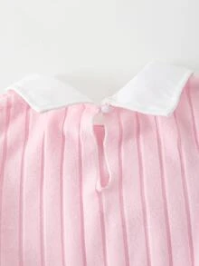 SHEIN Elladie kids 女童秋冬休閒襯衫套裝，白色3D蝴蝶結，淺粉色針織刷毛羅紋布拼接梭織布，白色長袖翻領荷葉邊下擺2合1襯衫上衣，搭配淺粉色刷毛羅紋休閒喇叭長褲，2件套，適合開學、休閒、時尚、甜美、可愛、淑女、日常、出遊、旅行、拍照 - 粉色 - 查看 9
