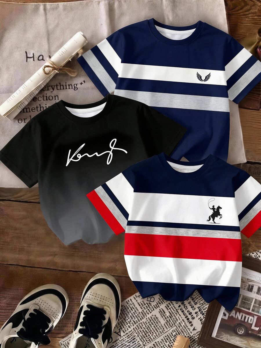 3PCS Tween Boys T-Shirts - Multicolor - View 1
