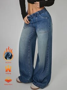 Jeanoix Plus Size Street Style Loose Fit Vacation Denim Jeans With Pockets - Blue - View 1