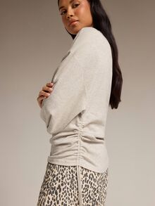 COSMINA Women's Drawstring Long Sleeve T-Shirt, Casual Autumn/Winter Top With Ruched Design - Khaki - View 4