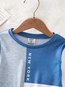 SHEIN 小男孩條紋圖案休閒簡約修身舒適加厚長袖圓領居家褲，適合秋冬 - 彩色 - 查看 5