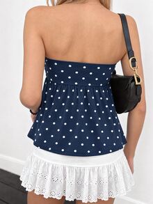 IslaSuriya Women's Polka Dot Casual Versatile Daily Wear Tube Top - Navy Blue - View 2