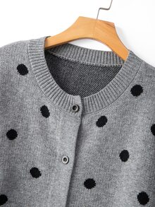 GlowEve CURVE Plus Size Women's Casual Autumn/Winter Versatile Round Neck Contrast Color Polka Dot Long Sleeve Button-Up Knit Cardigan, Suitable For Daily Multi-Occasion Wear, Commuting Elegant - Grey - View 4