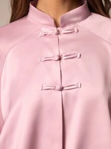 Athîral Women's Solid Color New Chinese Style Collar Bell Sleeve Fashion Casual Top - Pink - View 8
