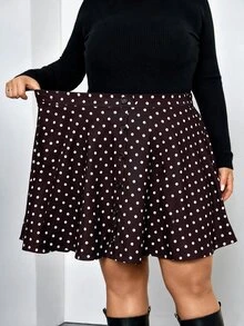 SHEIN CURVE+ تنورة A-خط بلون موحد مع أزرار أمامية بتصميم بسيط، للارتداء اليومي العادي، مقاس كبير - بني - مشاهدة 4
