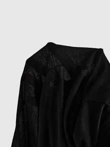 ROMWE Y2K Street Style Spicy Girl Casual Classic Distressed Slogan Cursive Print Semi-Sheer Textured Slim Fit Henley Collar Long Sleeve Rayon T-Shirt - Black - View 5