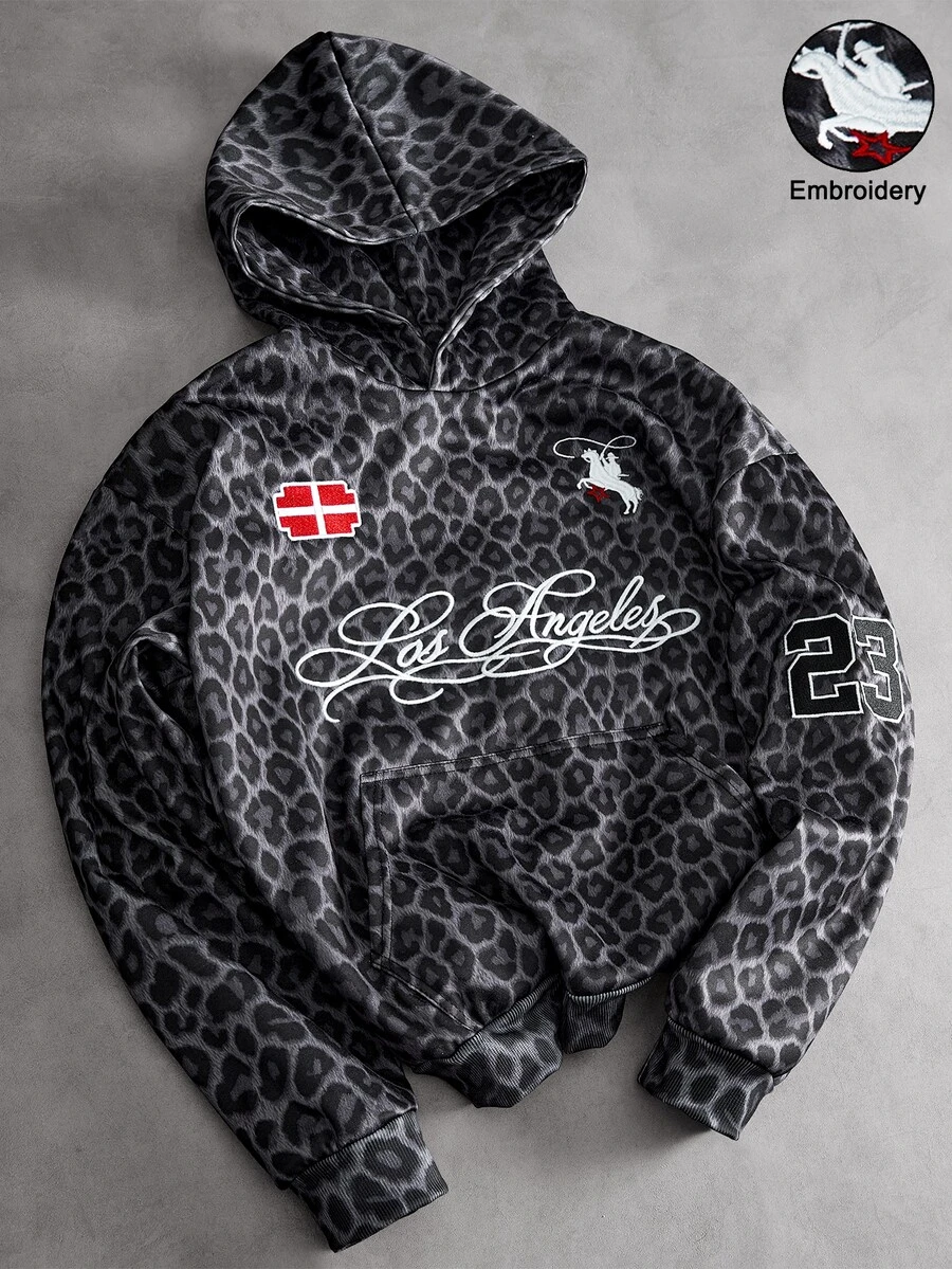 PAVTROS Men's Streetwear Leopard Print Digital Graphic Hoodie With Small Logo, Gift For Boyfriend/Husband, Anniversary Gift, Friends Gathering - Multicolor - View 1