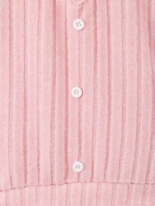 SHEIN 2件組女童秋冬返校套裝 7-13歲，粉色時尚甜美印花蝴蝶結刷毛羅紋蕾絲飾邊鈕扣長袖背心上衣，藍色鬆緊腰刺繡口袋寬鬆長褲，舒適柔軟休閒，適合春夏秋冬，適合作為禮物 - 粉色 - 查看 6