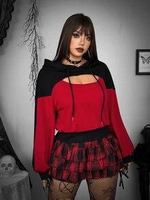 Whyspr Harley Quinn X SHEIN Plus Size Women Anime Character Print Cutout Design Long Sleeve Drawstring Hooded Sweatshirt - Multicolor - View 6