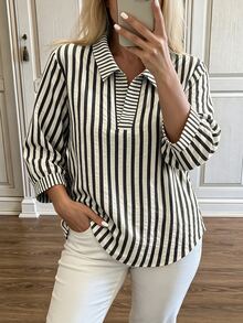 Weeklong Plus Size Women's Striped Colorblock Casual Versatile Daily Wear Shirt - Multicolor - View 8