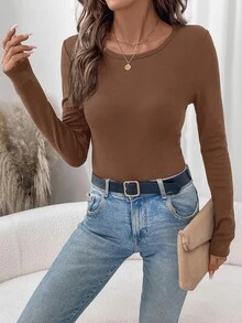 SHEIN LUNE 2件組女款純色圓領長袖保暖內裡休閒T恤 - 彩色 - 查看 10