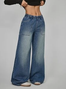 Jeanoix Plus Size Street Style Loose Fit Vacation Denim Jeans With Pockets - Blue - View 6
