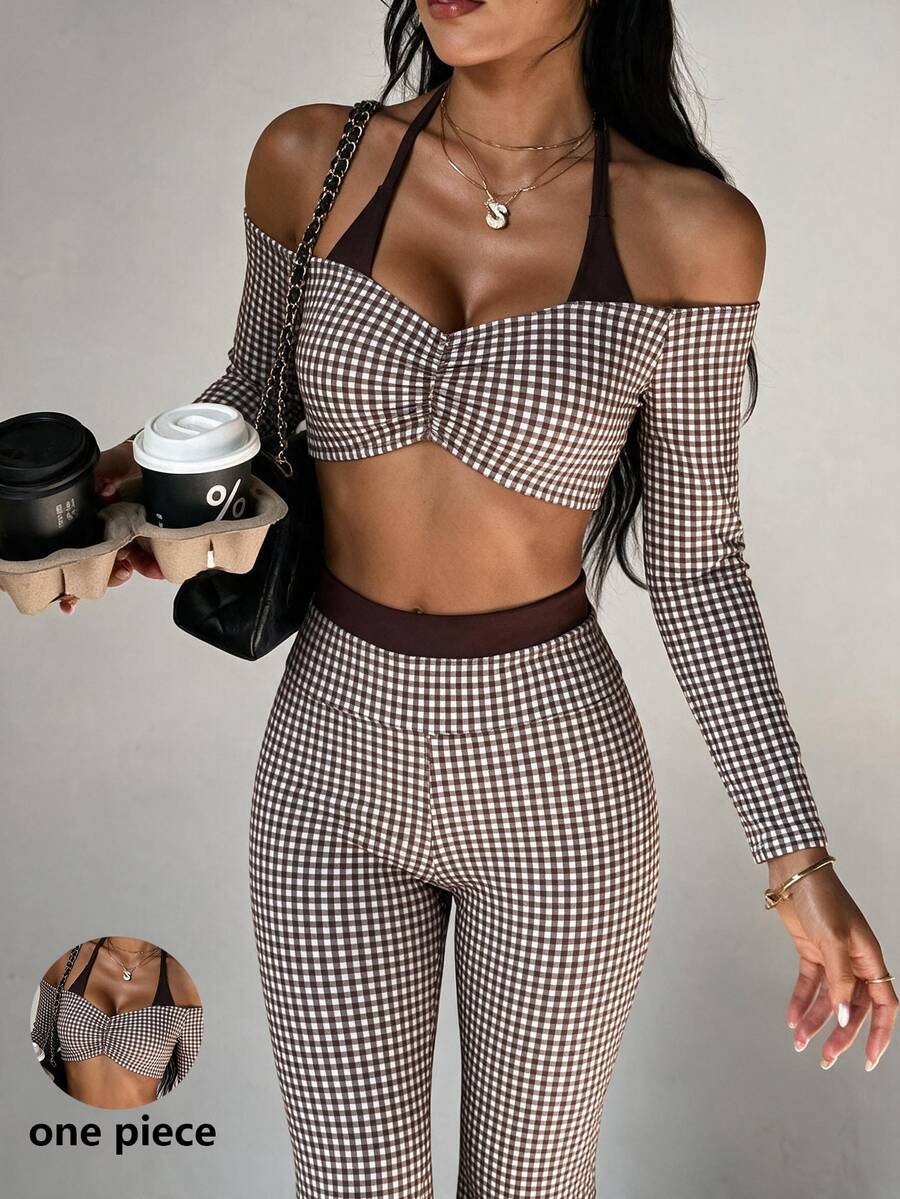 SHEIN Dewbera Dewbera Long-Sleeved Patchwork Sports Vest - Brown - View 1