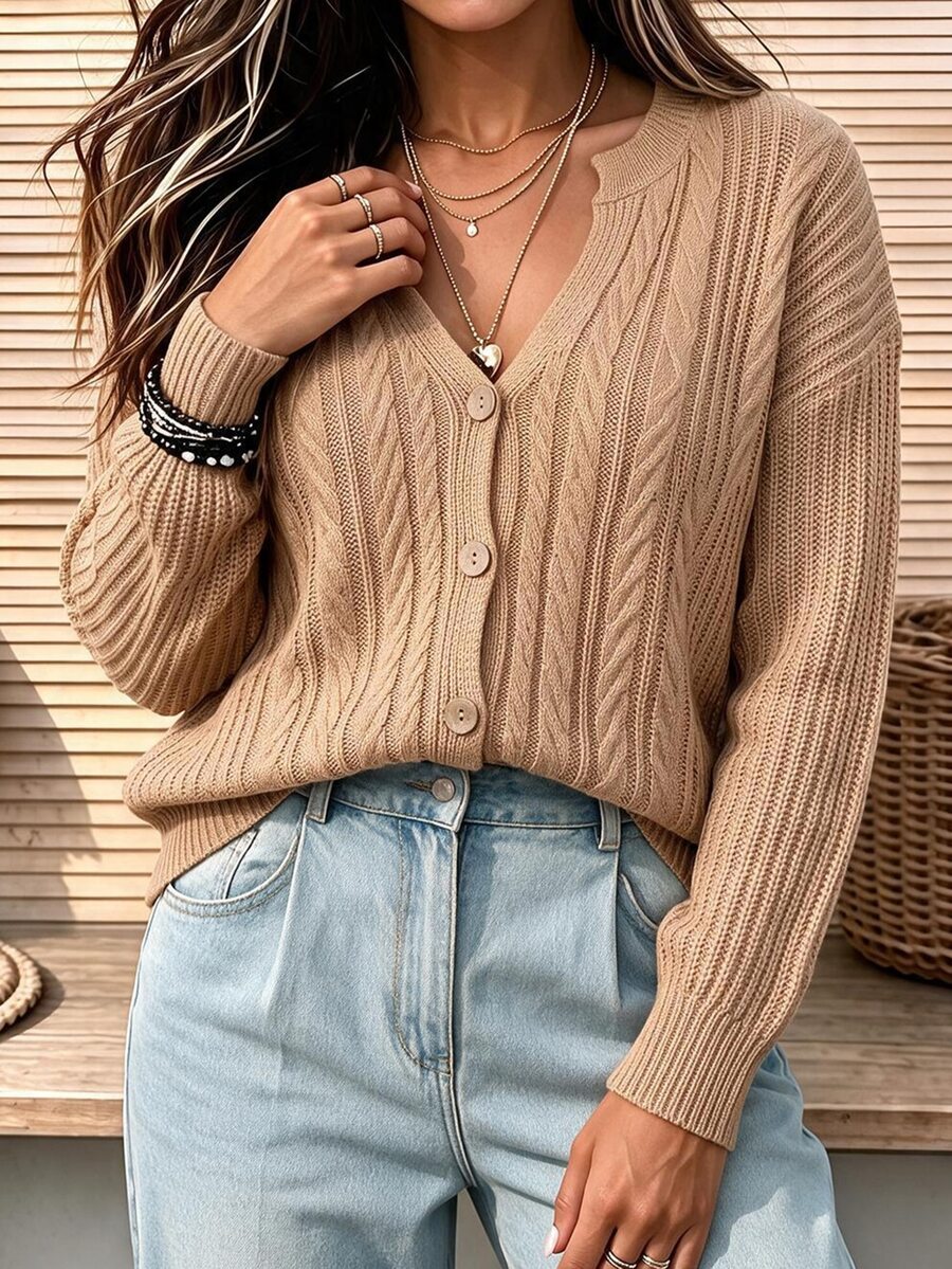 Holdful Holdful Women's Solid Color Casual Versatile Daily Cardigan - Camel - View 1