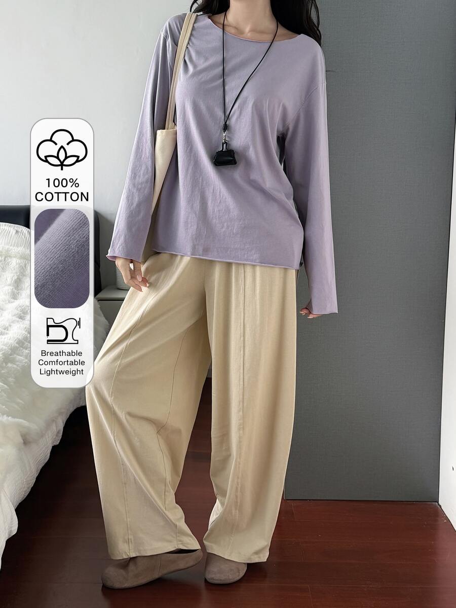 DAZY Women's Loungewear Set Comfortable Dual-Color Solid T-Shirt And Pants - Dusty Purple - View 1