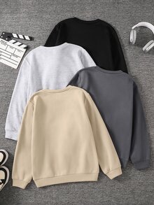SHEIN 4件組兒童青少年男孩休閒運動學院風多功能純色保暖內裡長袖運動衫，適合通勤、上學、日常休閒外出與運動，秋冬款 - 彩色 - 查看 6