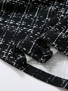 Tween Girl Elegant Tweed Bow Decor Patchwork 2 In 1 Dress, Autumn Back To School - Black - View 8