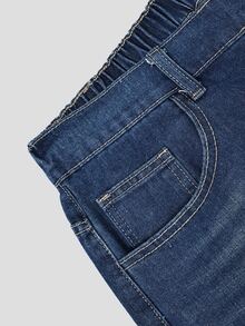 GlowEve CURVE Plus Size Women's Floral Embroidered Elastic Waist All-Season Casual Straight Leg Jeans - Dark Wash - View 4