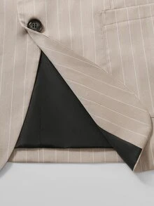 Manfinity Mode Men's Pocket Button Long Sleeve Jacket And Striped Long Pants Suit Set - Khaki - View 6