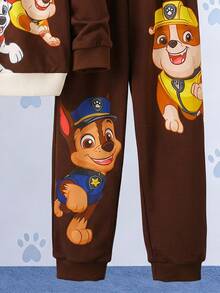 SHEIN | PAW Patrol 小男孩黃色拼色卡通小狗印花寬鬆衛衣套裝 秋季長袖上衣與長褲 返校休閒穿搭 - 彩色 - 查看 4