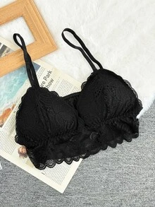 Dazy Plus Plus Size Elegant Lace Wire-Free Bra - Black - View 7