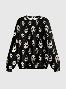 ROMWE Skull Dark Gothic Plus Size Pullover Sweatshirt - Black - View 1