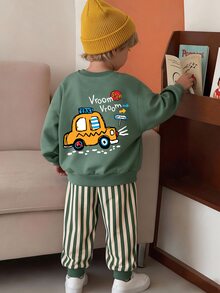 Street Style Boys 2 Pieces Set, Cartoon Car Pattern Crew Neck Sweatshirt With Digital Print Sweatpants, Autumn/Winter Casual Kids Outfit - Multicolor - View 1