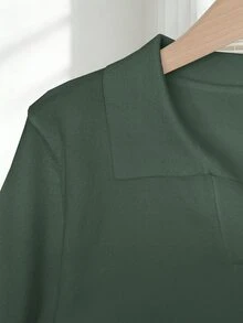 Franclia 女款夏季白色絲綢針織上衣，優雅傳統商務休閒辦公正式翻領短袖 Polo 襯衫，大尺碼簡約社交款 - 墨綠色 - 查看 4