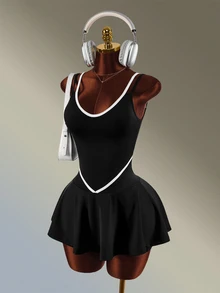 Amplova Women's Colorblock Patchwork Fashion Minimalist Sports Dress Tennis Daily Fashion Workout Gym Going Out Casual Sexy Black Backless Fitness Outdoor - Black and White - View 5