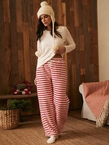 Lullawish Women's Casual Comfortable Striped Loungewear Bottoms - Beige - View 5