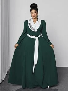 Maweii Plus Size Women's Long Sleeve French Vintage Elegant Mori Style Fresh Dress Fall - Green - View 4