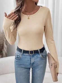 SHEIN LUNE 2件組女款純色圓領長袖保暖內裡休閒T恤 - 彩色 - 查看 13