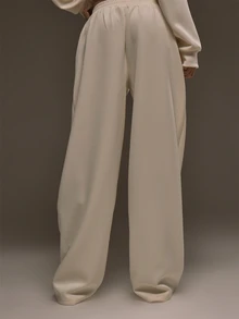 MUSERA Cream Scuba Baggy Straight Leg Joggers Sweatpants Fall Autumn Winter Cool Style Outfits - White - View 4
