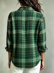 NostaNoir 女款格紋長袖單排扣休閒寬鬆襯衫 - 彩色 - 查看 2
