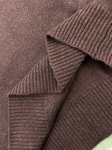 Easura Sweater Lengan Panjang Kasual Harian Wanita Ukuran Plus dengan Motif Blok Warna - Coffee Brown - View 7