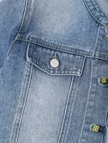 GlowEve Women's Single-Breasted Fashion Short Denim Jacket - Blue - View 4