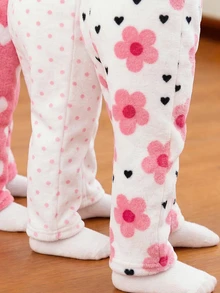 3pcs/Set, Baby Girl Casual Polka Dot Heart Floral Pattern Winter Pants - Multicolor - View 5