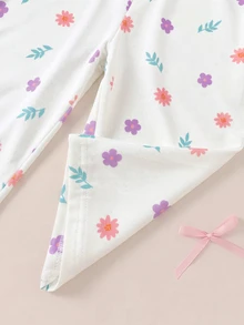 SHEIN 女嬰圓領長袖上衣與長褲休閒日常居家睡衣套裝 - 米色 - 查看 9