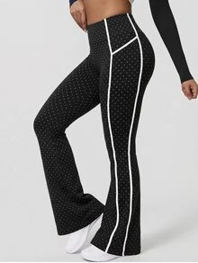 Easithlete Easithlete Women's Polka Dot Patchwork Print Flared Leg Sports Comfy Baggy Pants Gym Running Black And White Winter - Black - View 5