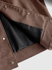 ROMWE MEN Men's Fashion Street Suede Colorblock Jacket - Coffee Brown - View 5